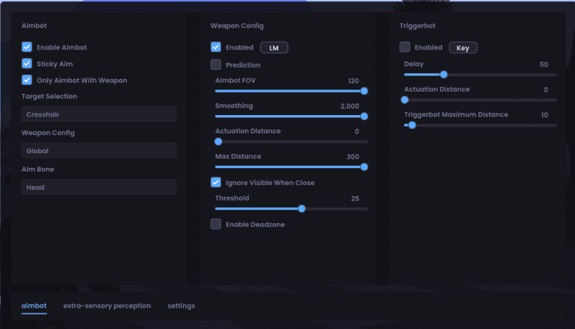 Wave Cheats menu showing aimbot, weapon config, and triggerbot